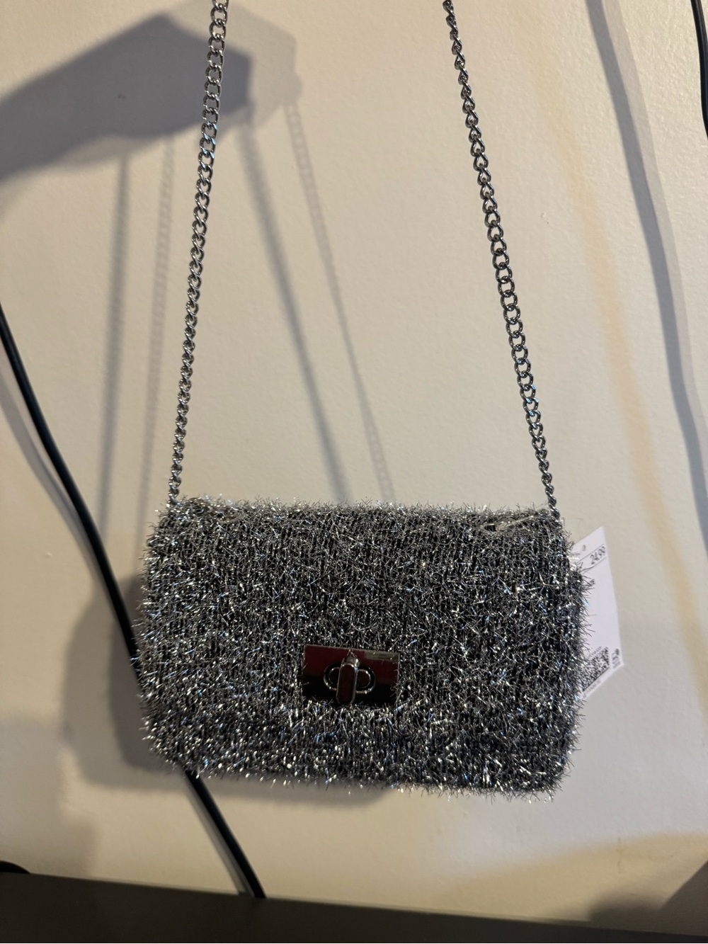 H&M purse Silver Glitter Crossbody Bag with Chain Strap